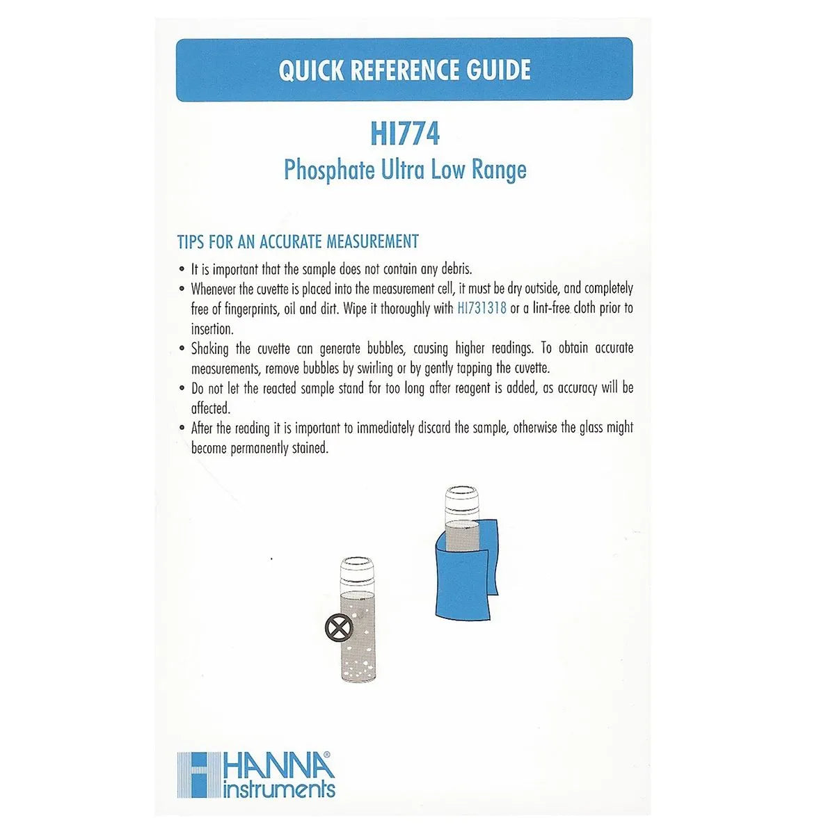 Phosphate Ultra Low Range PPM Colorimeter HI774 Hanna Checker - Marine Water